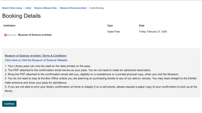 ボストン公共図書館の「ミュージアムパス」のアクアリウムでの使用条件