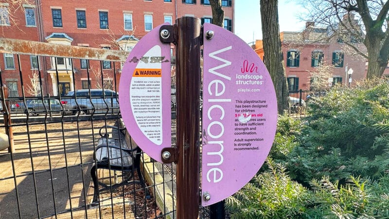 Ringgold Park playground rules sign showing age guidelines